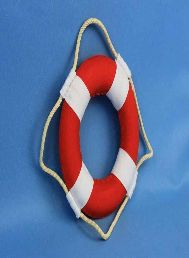 Handcrafted Nautical Decor طوق نجاة هامبتون نوتيكال فايبرانت مع أشرطة بيضاء، 6 بوصات، أحمر - Image 3